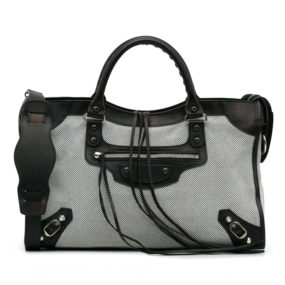 Balenciaga Perforated Twill Motocross Classic City Handbag