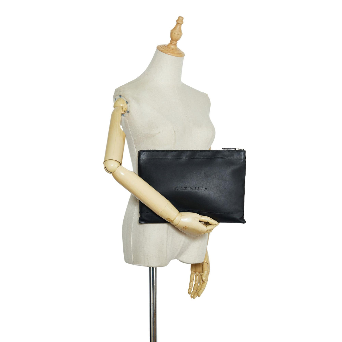 Balenciaga Punch Logo Navy Clip Clutch | Authentic Pre-Owned interior view