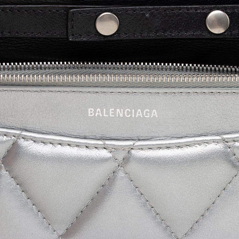 Balenciaga Quilted Metallic Leather B Dot Shoulder Bag front view