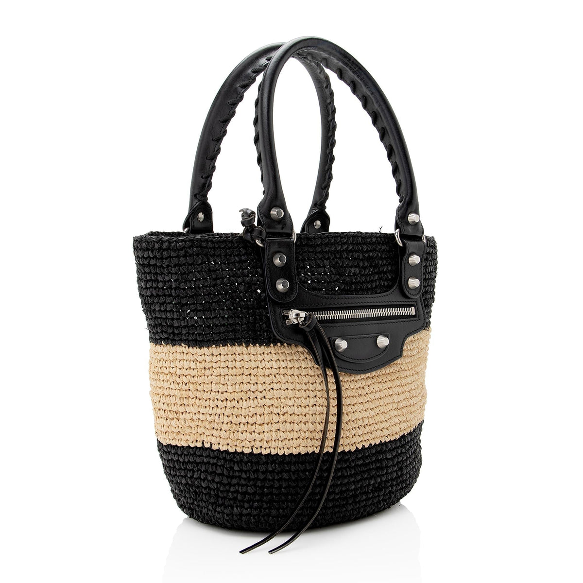 Balenciaga Raffia Striped Panier XS Tote | Authentic Pre-Owned side view