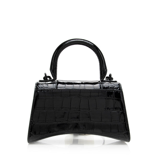 Balenciaga Shiny Croc Embossed Calfskin Hourglass XS Satchel 20783 angle view