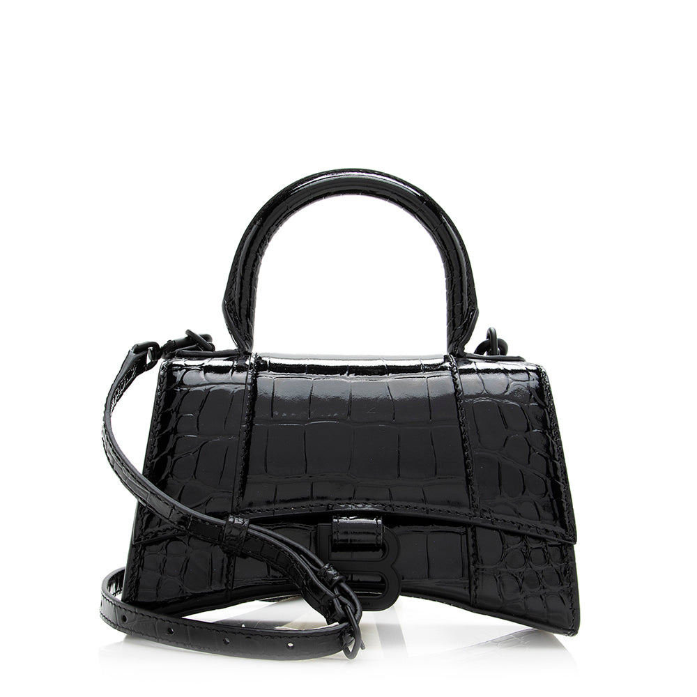 Balenciaga Shiny Croc Embossed Calfskin Hourglass XS Satchel 20783