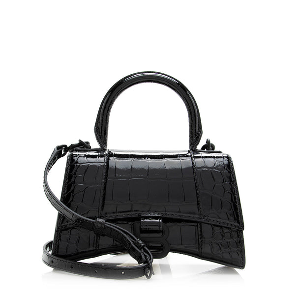 Balenciaga Shiny Croc Embossed Calfskin Hourglass XS Satchel 20783