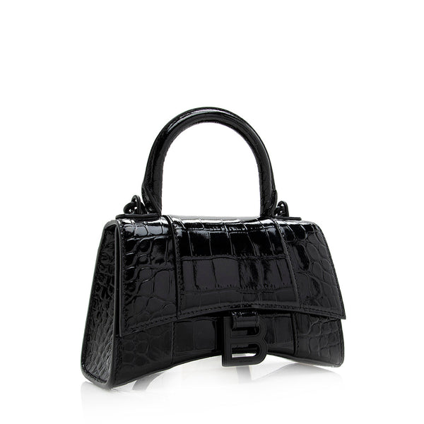 Balenciaga Shiny Croc Embossed Calfskin Hourglass XS Satchel 20783 side view