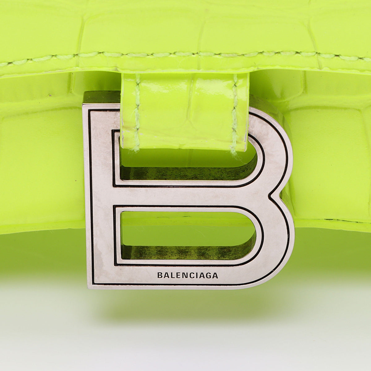 Balenciaga Shiny Croc Embossed Calfskin Hourglass XS Satchel vSVXrb close-up view