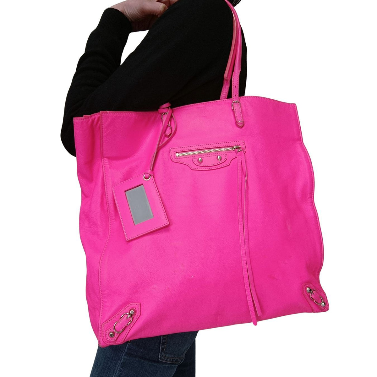 Balenciaga Papier vertical shoulder bag in fuchsia leather — Designer Shoulder Bag