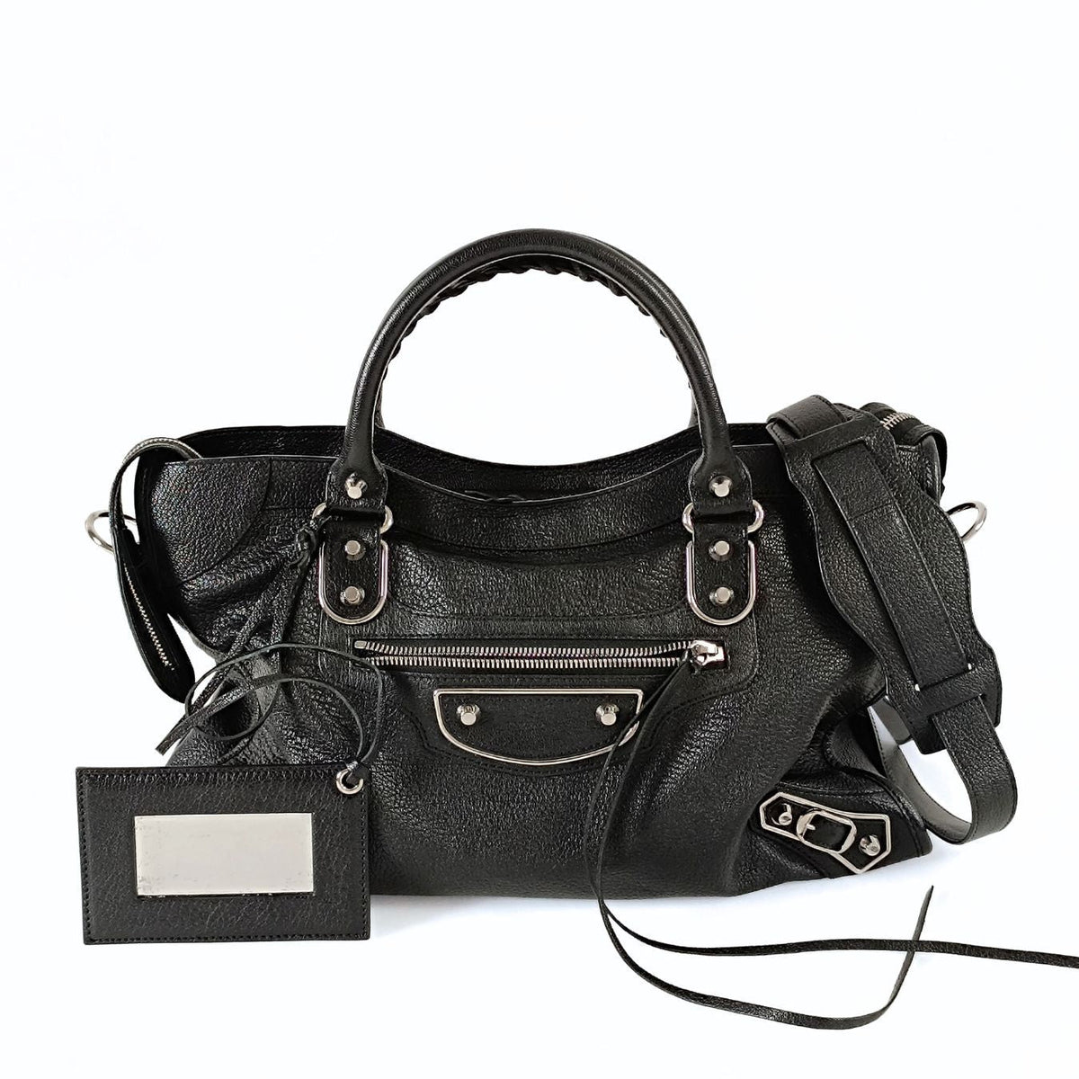 Balenciaga Le City Metallic Medium shoulder bag in black leather — Designer Shoulder Bag