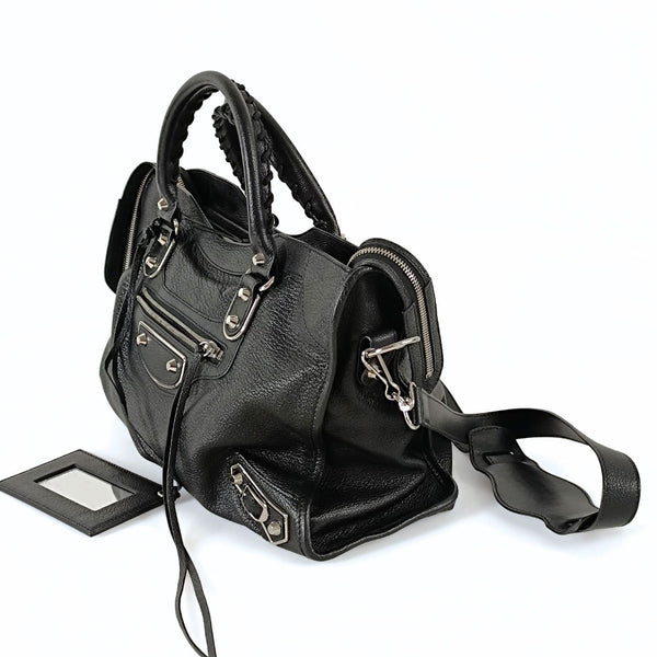 Balenciaga Le City Metallic Medium shoulder bag in black leather — Designer Shoulder Bag