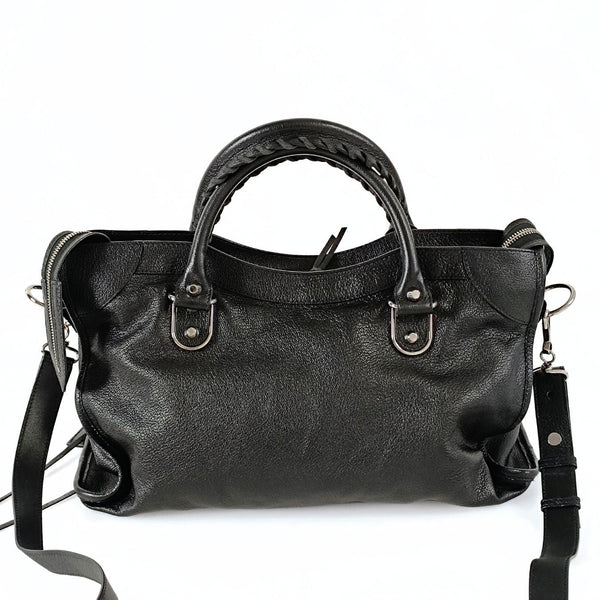 Balenciaga Le City Metallic Medium shoulder bag in black leather — Designer Shoulder Bag