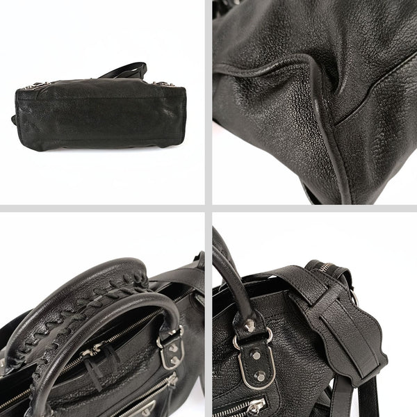 Balenciaga Le City Metallic Medium shoulder bag in black leather — Designer Shoulder Bag