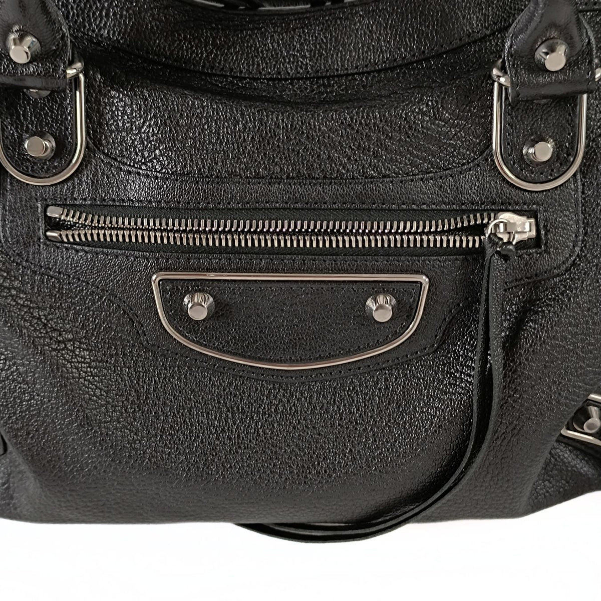 Balenciaga Le City Metallic Medium shoulder bag in black leather — Designer Shoulder Bag