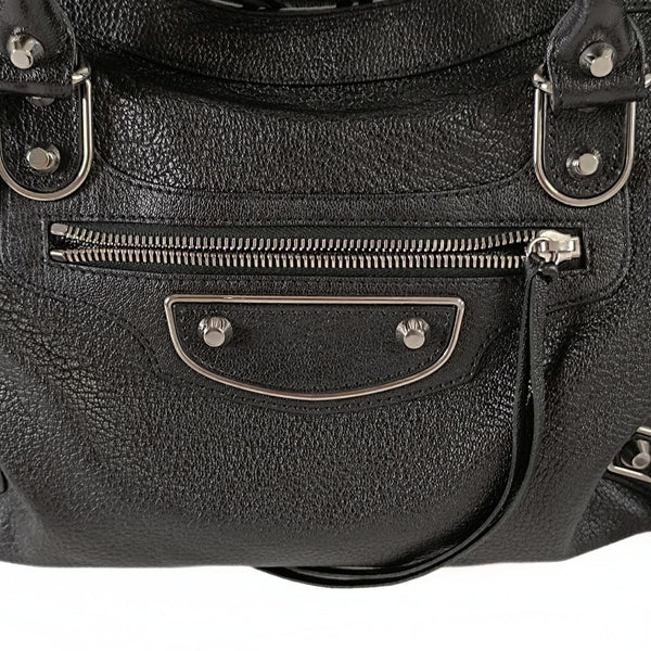 Balenciaga Le City Metallic Medium shoulder bag in black leather — Designer Shoulder Bag