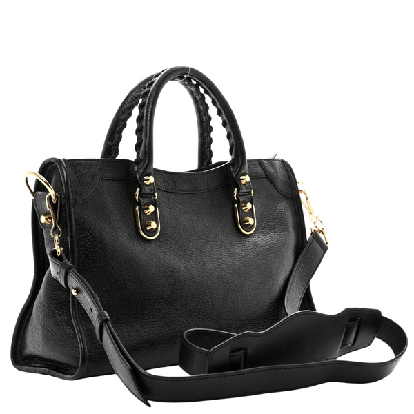 Balenciaga Black Leather Metallic Edge City Tote | Designer Leather Handbag