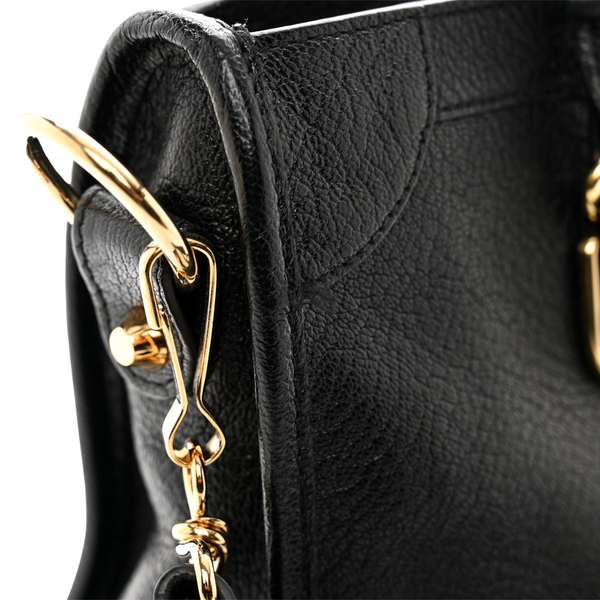 Balenciaga Black Leather Metallic Edge City Tote | Designer Leather Handbag