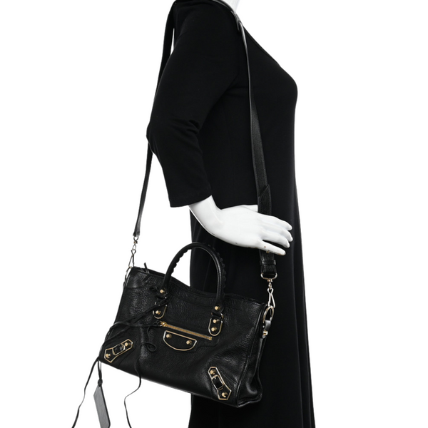 Balenciaga Black Leather Metallic Edge City Tote | Designer Leather Handbag