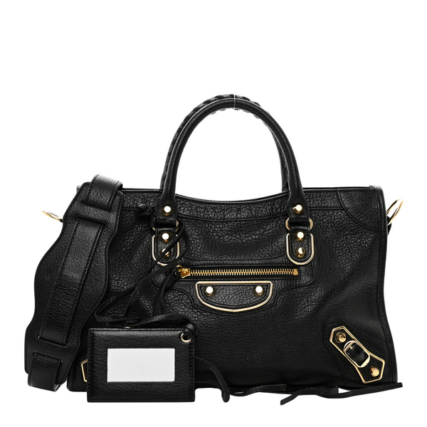 Balenciaga Black Leather Metallic Edge City Tote | Designer Leather Handbag