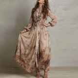 Woman wearing a floral dress against a neutral background