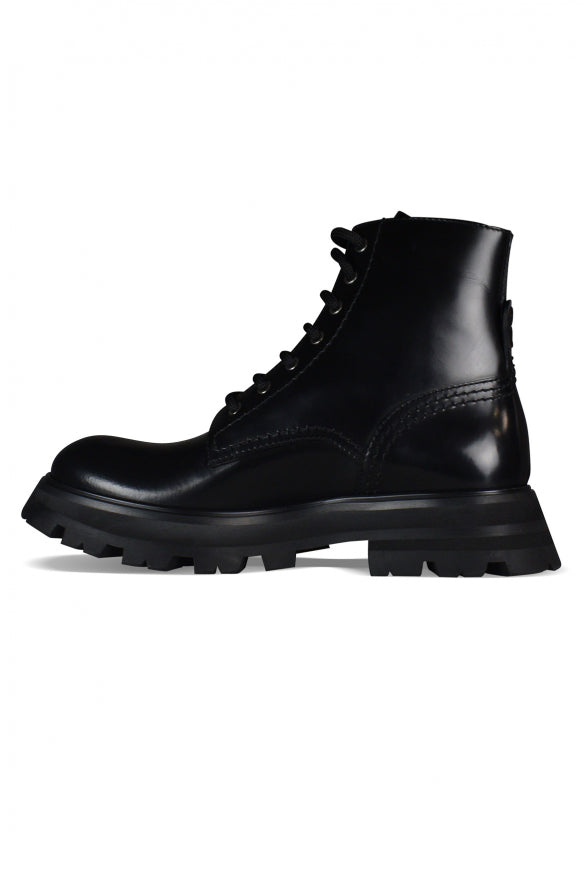 Close-up of Alexander McQueen boots & booties hardware and fine stitching