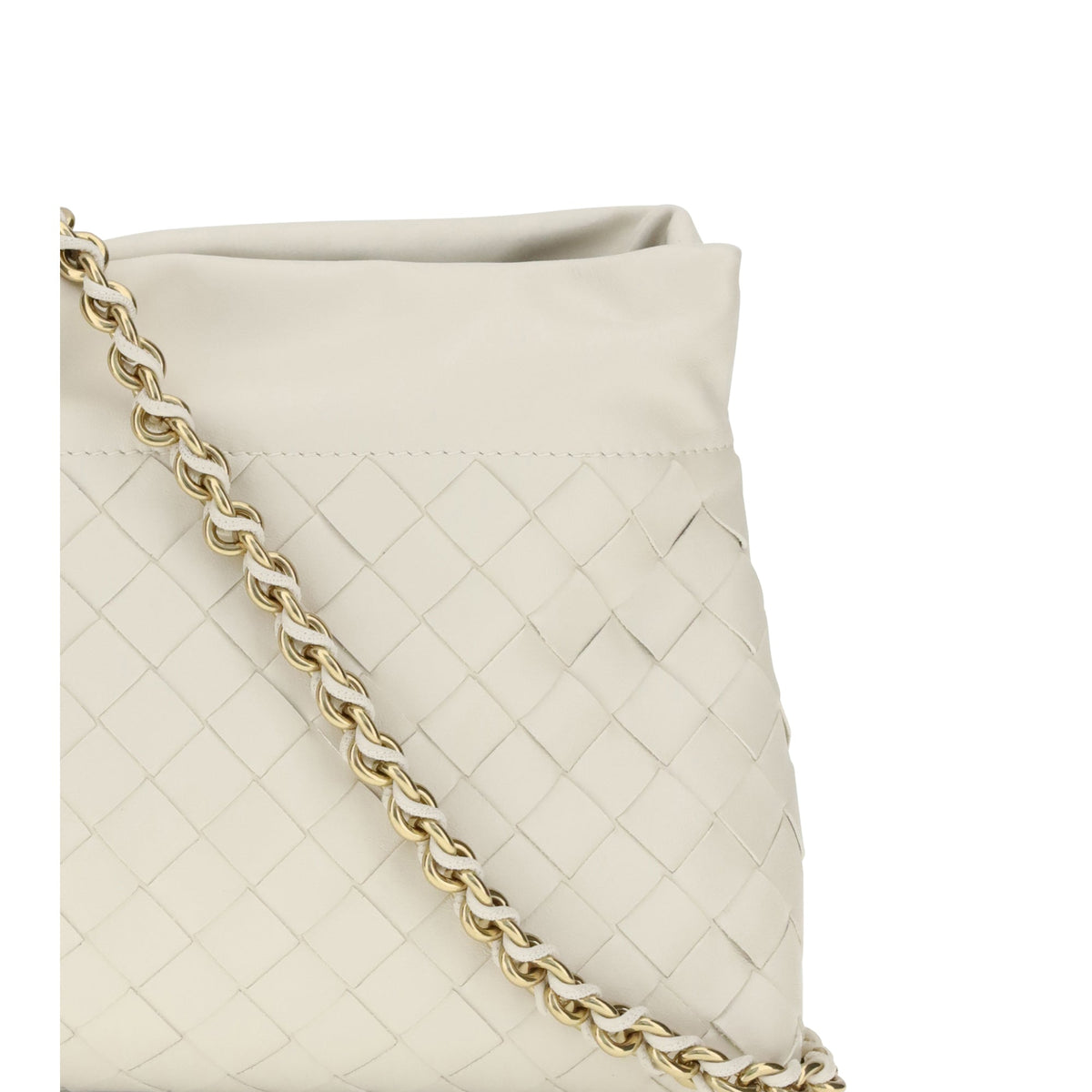 Close-up of Bottega Veneta clutches hardware and fine stitching