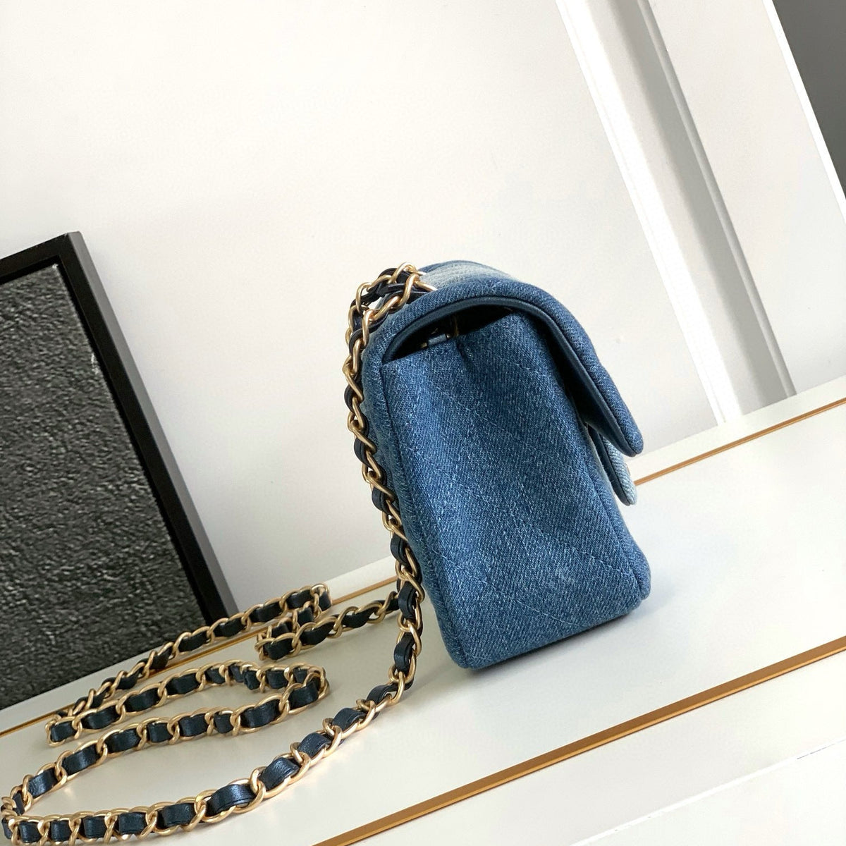Front view of Chanel Classic Flap Denim Bag premium bag