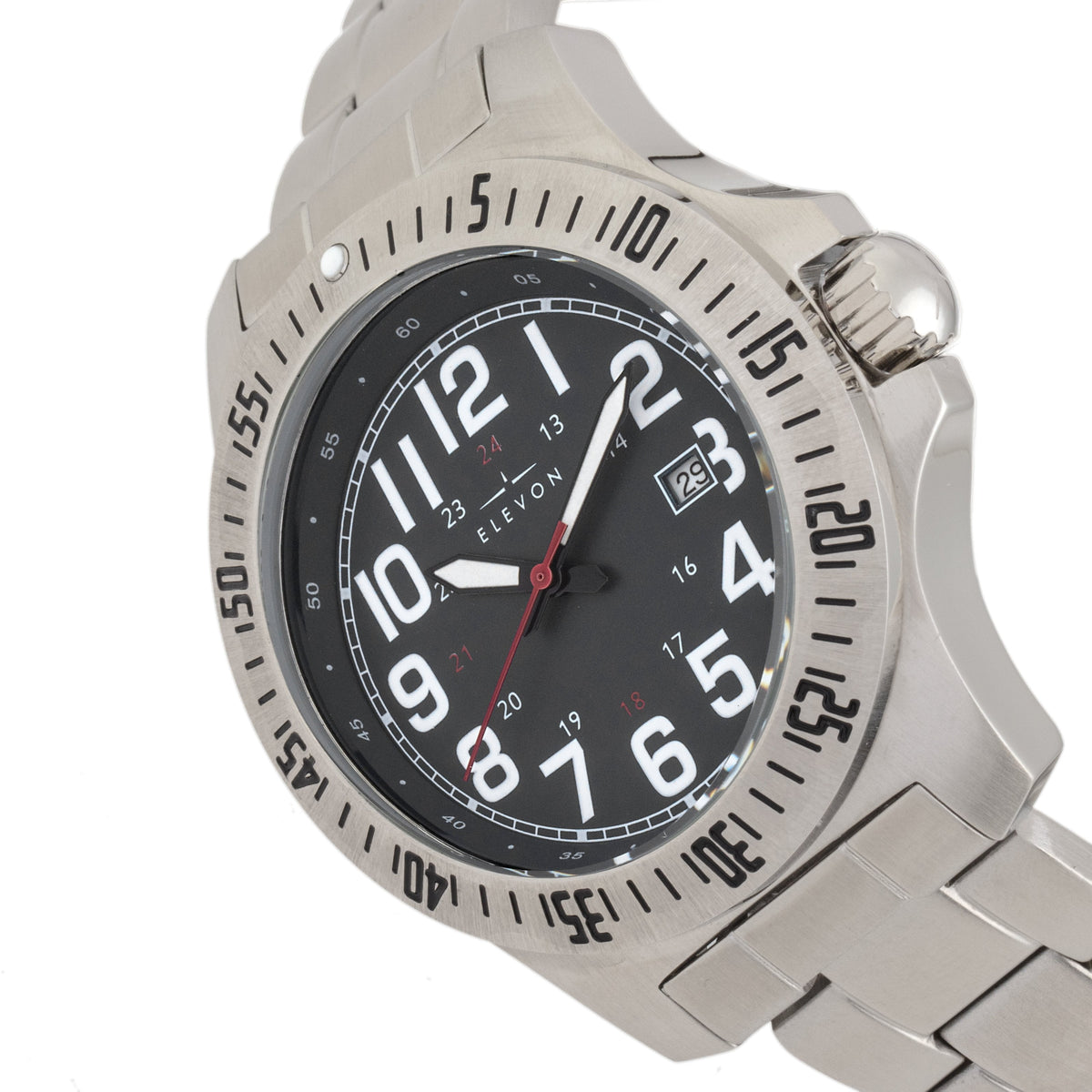 Angled view of Elevon unisex watch