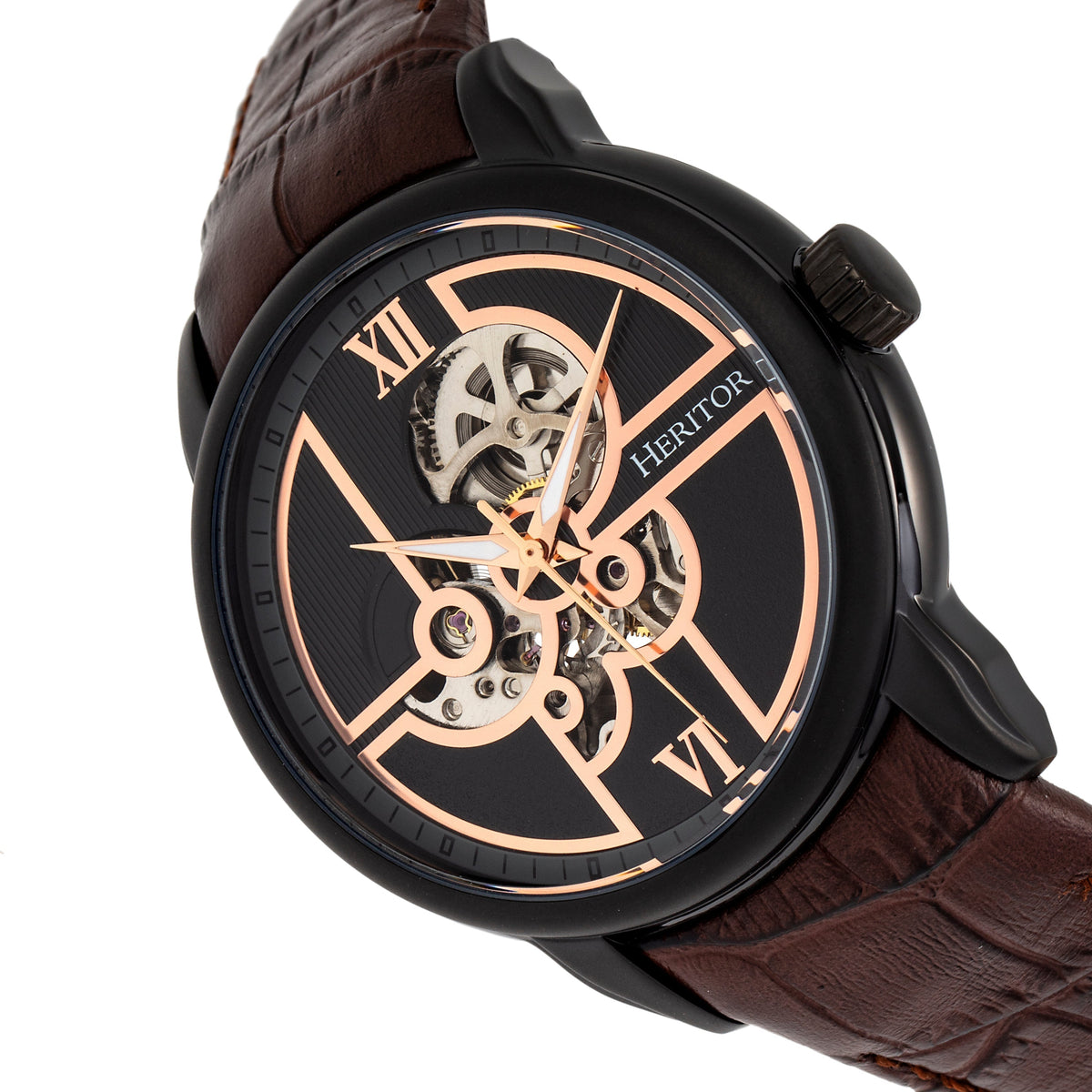 Side view of Heritor Automatic Sanford unisex black watch