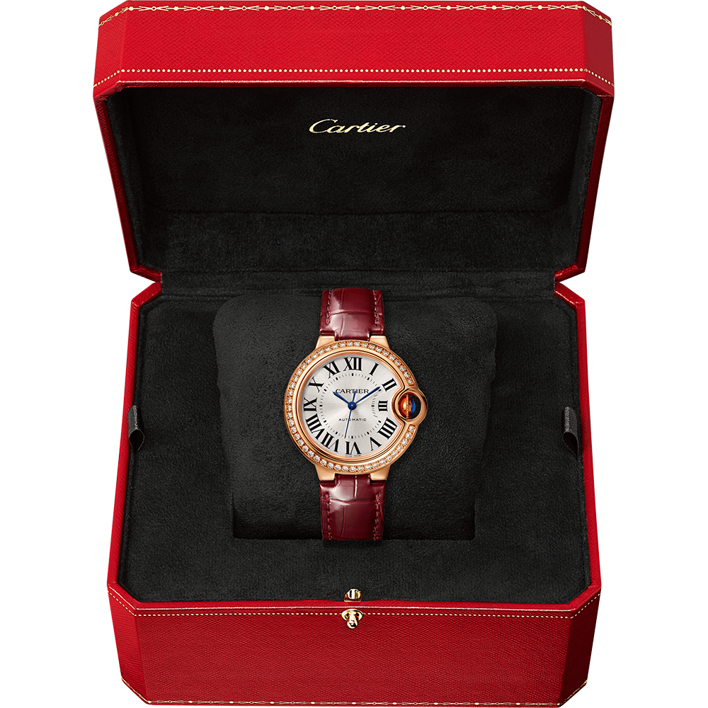 Side view of Cartier unisex rose gold watch