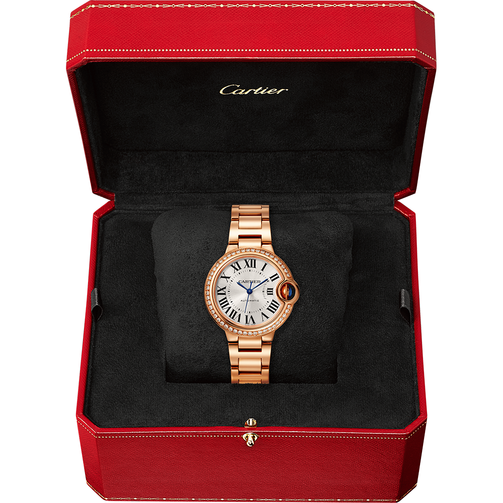 Side view of Cartier unisex rose gold watch