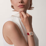 Close-up detail view of Cartier unisex rose gold watch