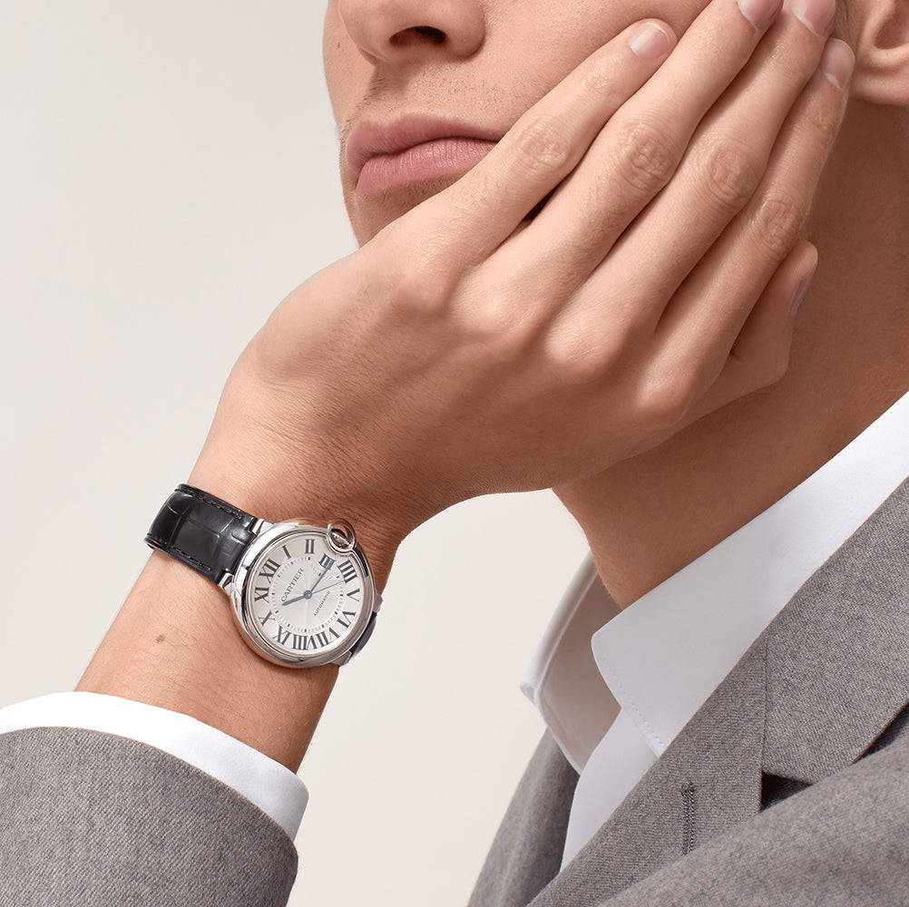 Close-up detail view of Cartier unisex watch