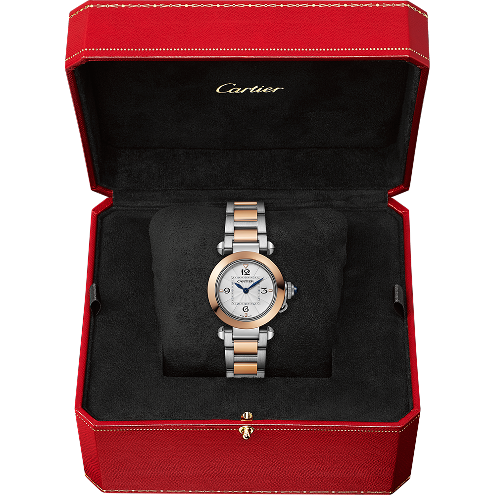 Side view of Cartier unisex rose gold watch