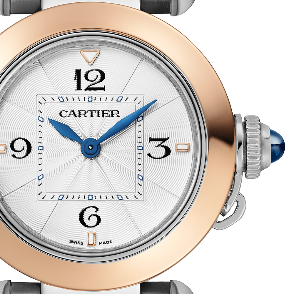 Front view of Cartier unisex rose gold watch