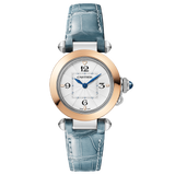 Close-up detail view of Cartier unisex rose gold watch