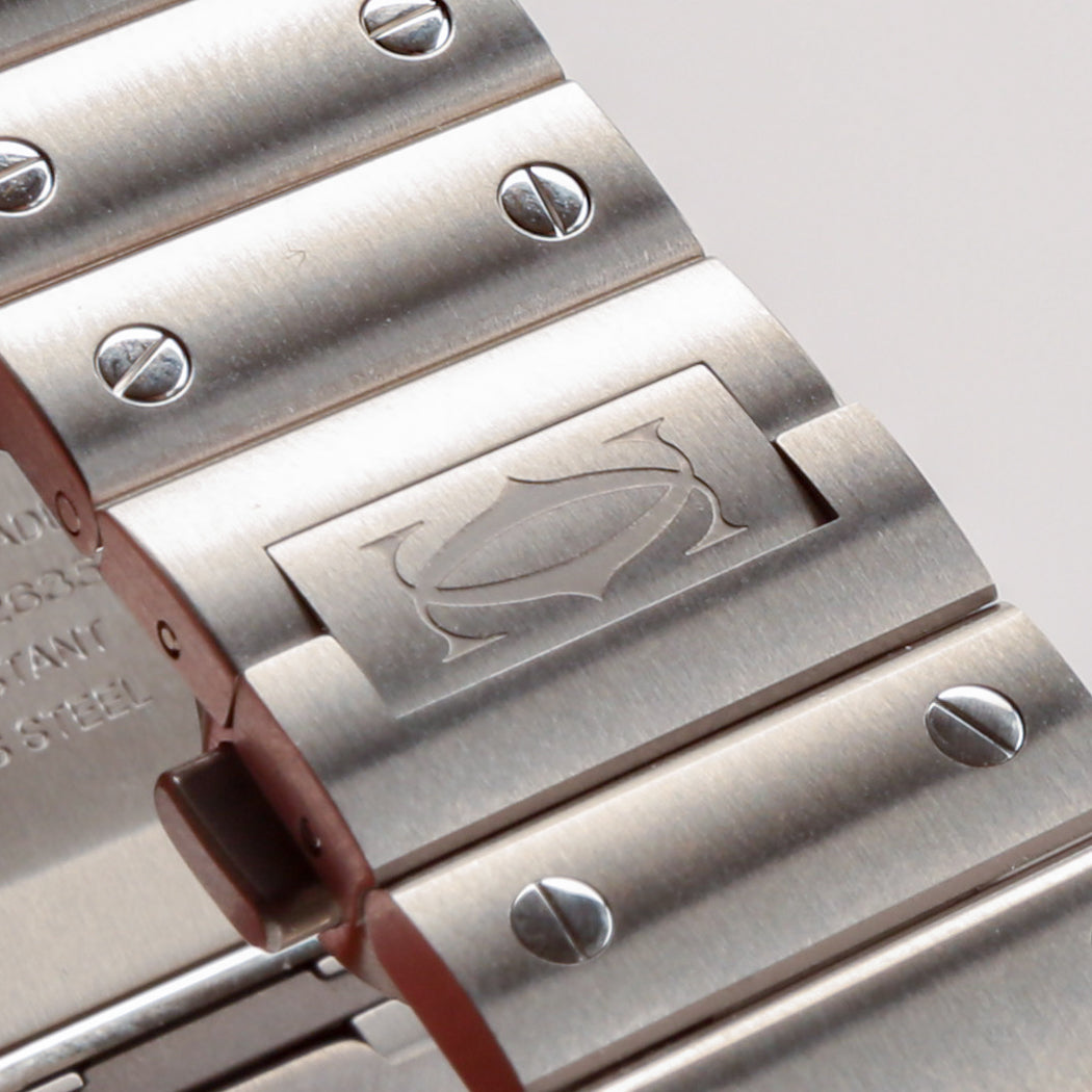 Close-up detail view of Cartier unisex watch