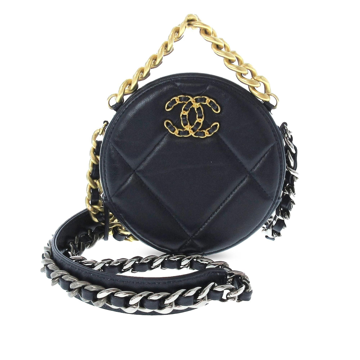 Chanel Bags Chanel 19 Round Lambskin Clutch With Chain (-6cbrO9) Elegant Everyday Designer Handbag
