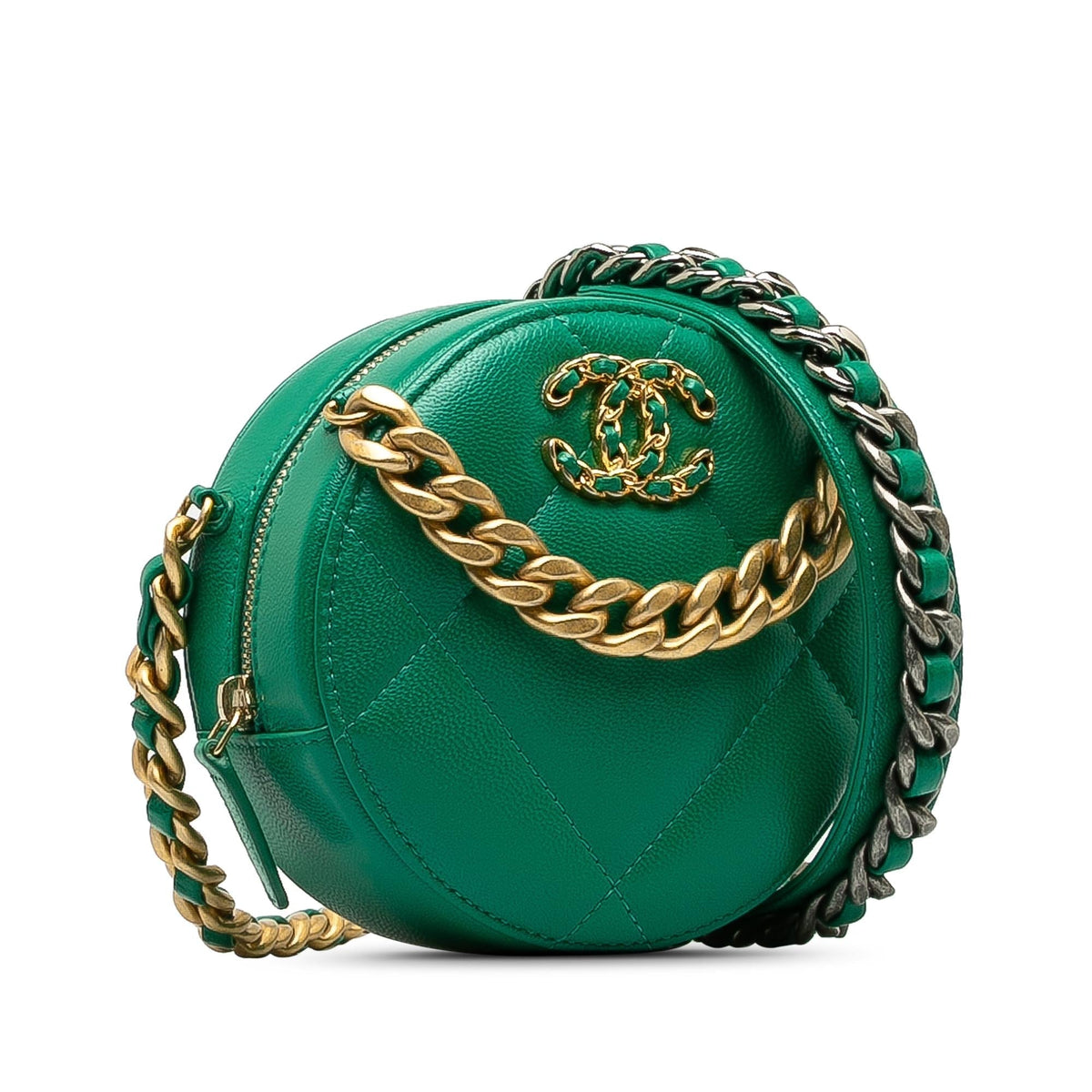 Chanel Bags Chanel 19 Round Lambskin Clutch With Chain (-pjBnNJ) Luxury Designer Leather Handbag