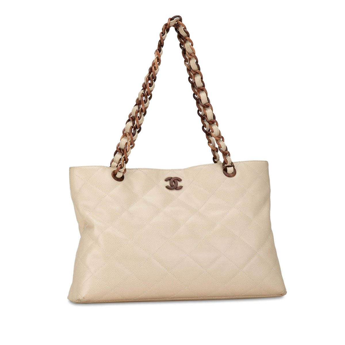 Chanel Bags Chanel Quilted Caviar Wood Chain Tote (-YvZpfz) Luxury Designer Leather Handbag