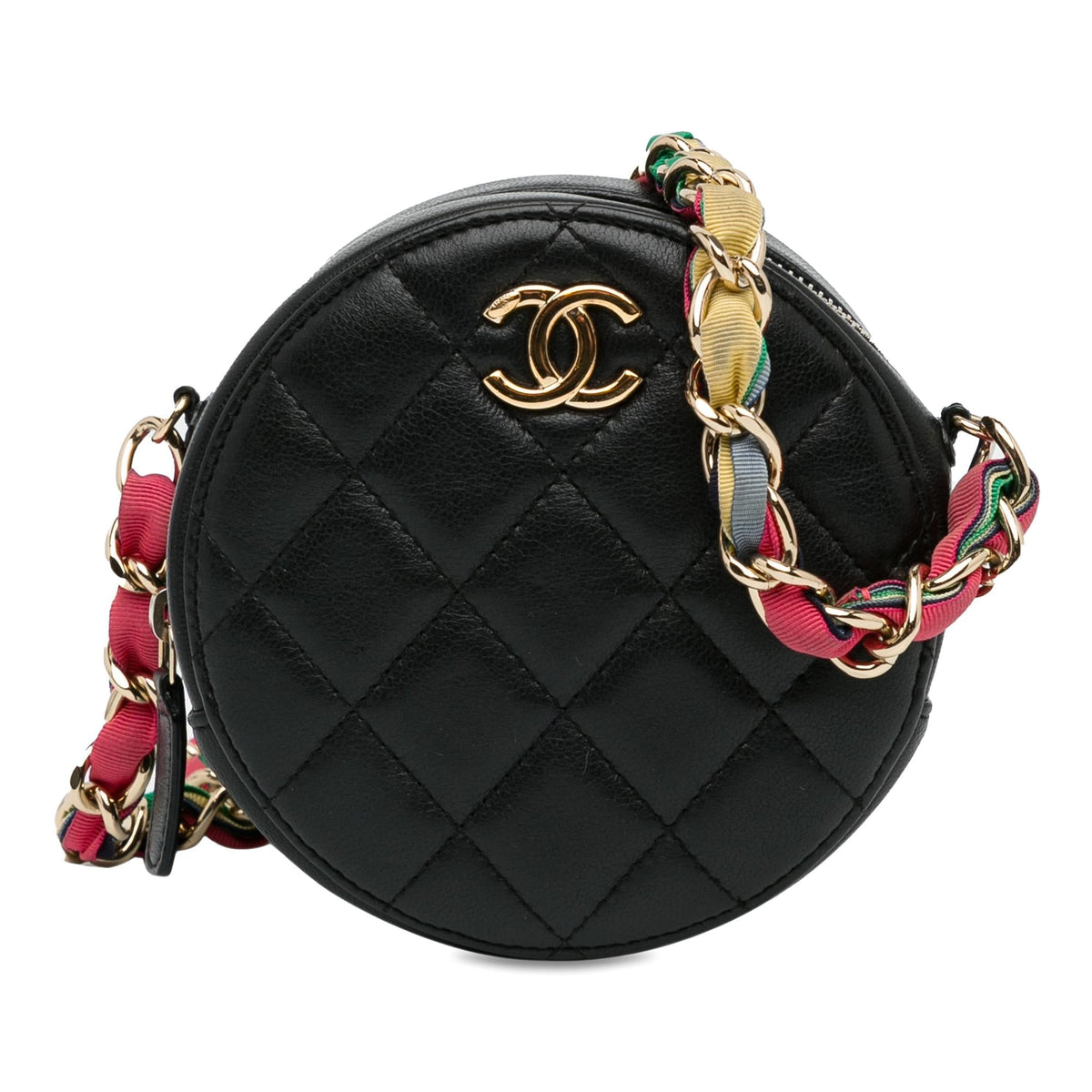 Chanel Bags Chanel Quilted Lambskin Ribbon Round Clutch With Chain (-oOGi2u) Elegant Everyday Designer Handbag