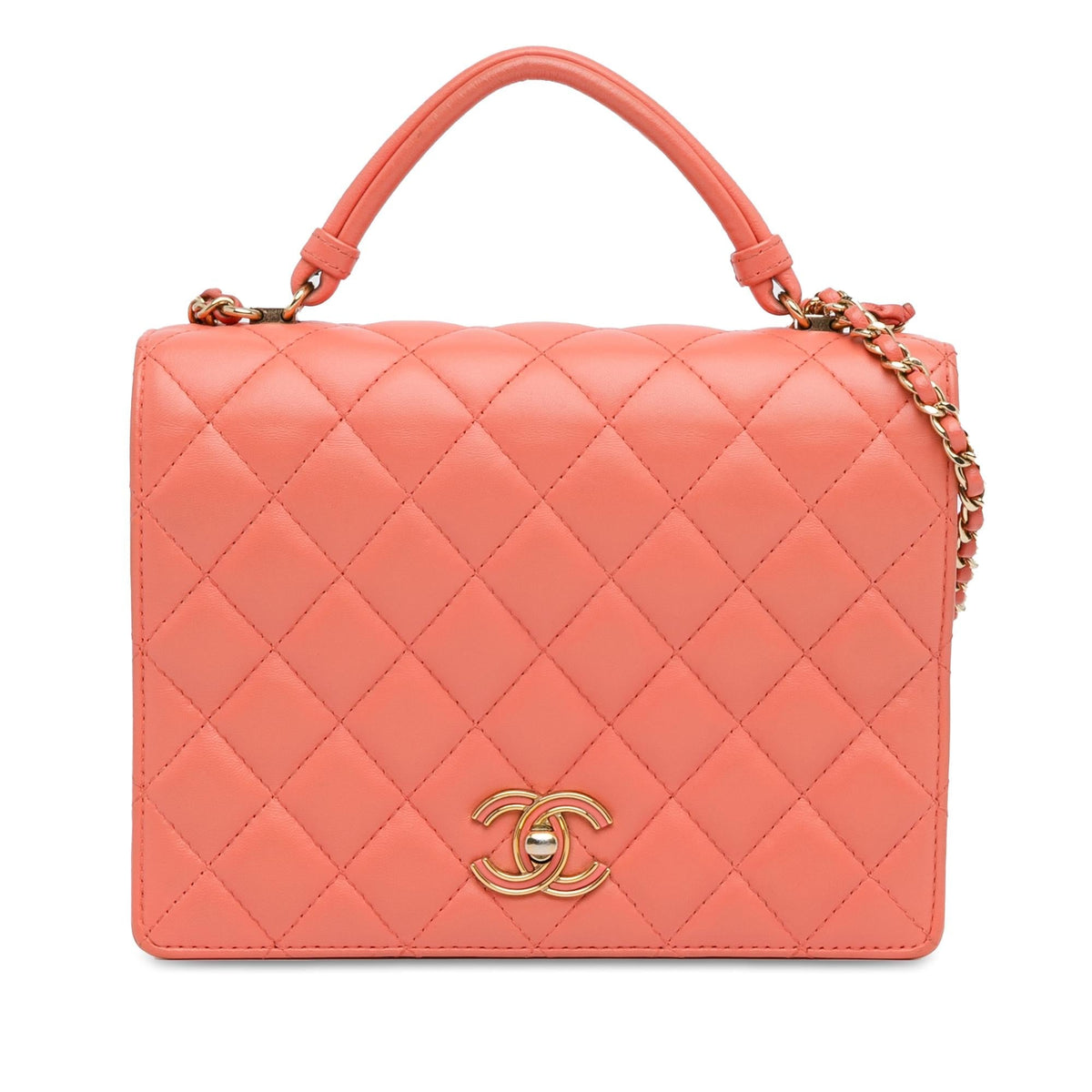 Chanel Bags Chanel Quilted Lambskin Top Handle Flap (-L5HKxu) Luxury Designer Leather Handbag