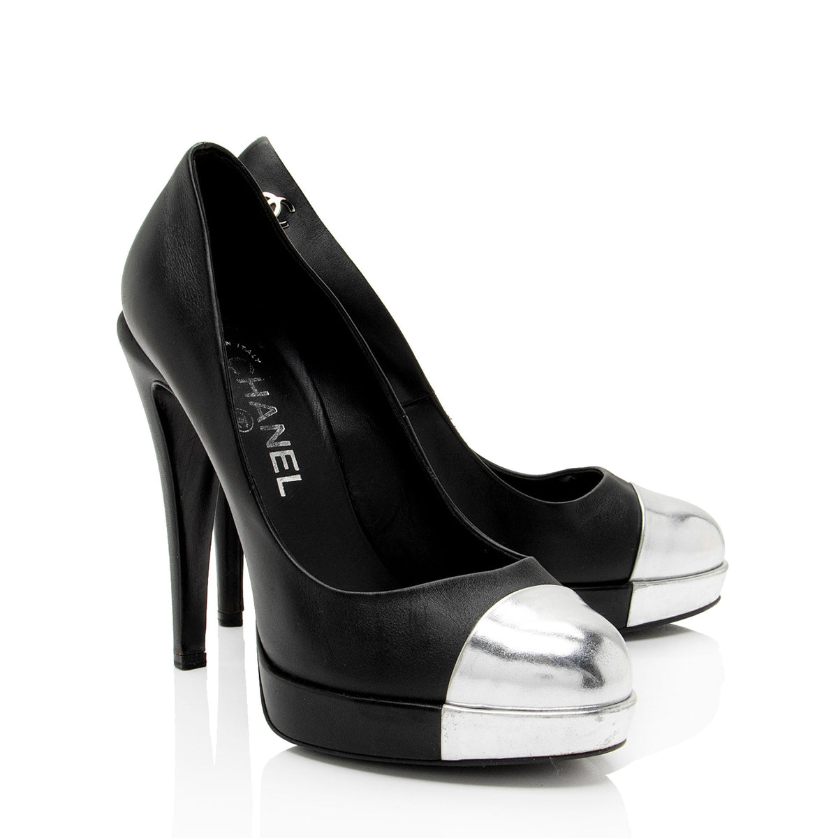 Chanel Shoes? Chanel Calfskin Metallic Cap Toe Platform Pumps - Size 8 38 (-v5Mlv1) Premium Designer Casual Shoes