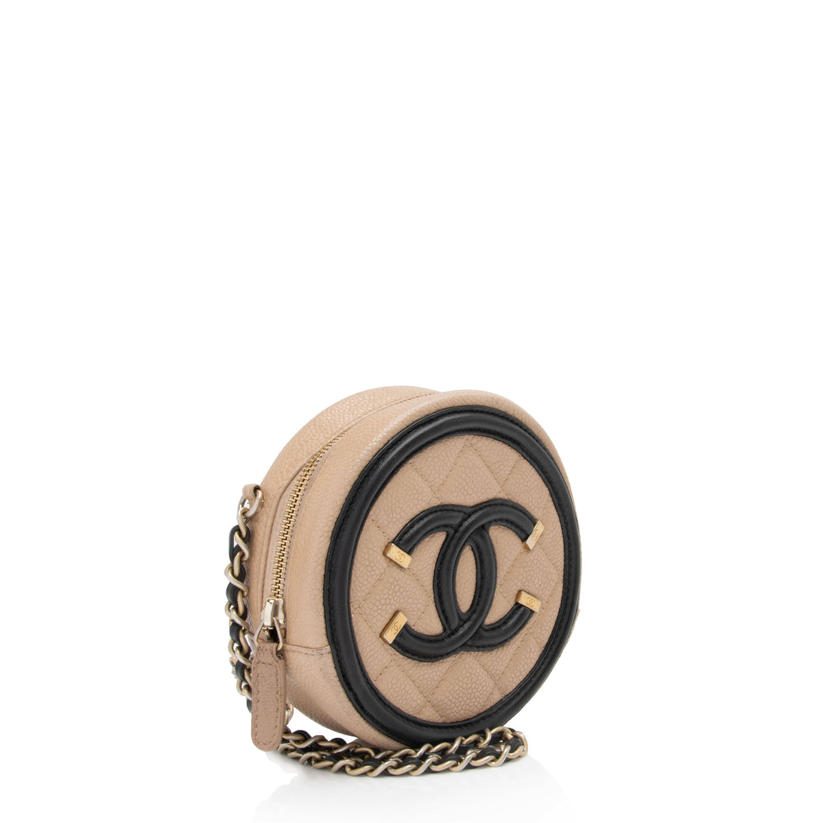 Chanel Bags Chanel Caviar Leather Filigree Round Clutch with Chain - FINAL SALE (-eQCfuj) Luxury Designer Leather Handbag