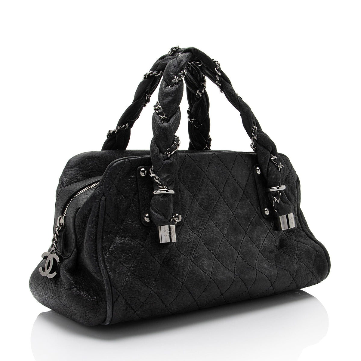 Chanel Bags Chanel Distressed Lambskin Lady Braid Bowler Satchel (-4rWbPz) Elegant Everyday Designer Handbag