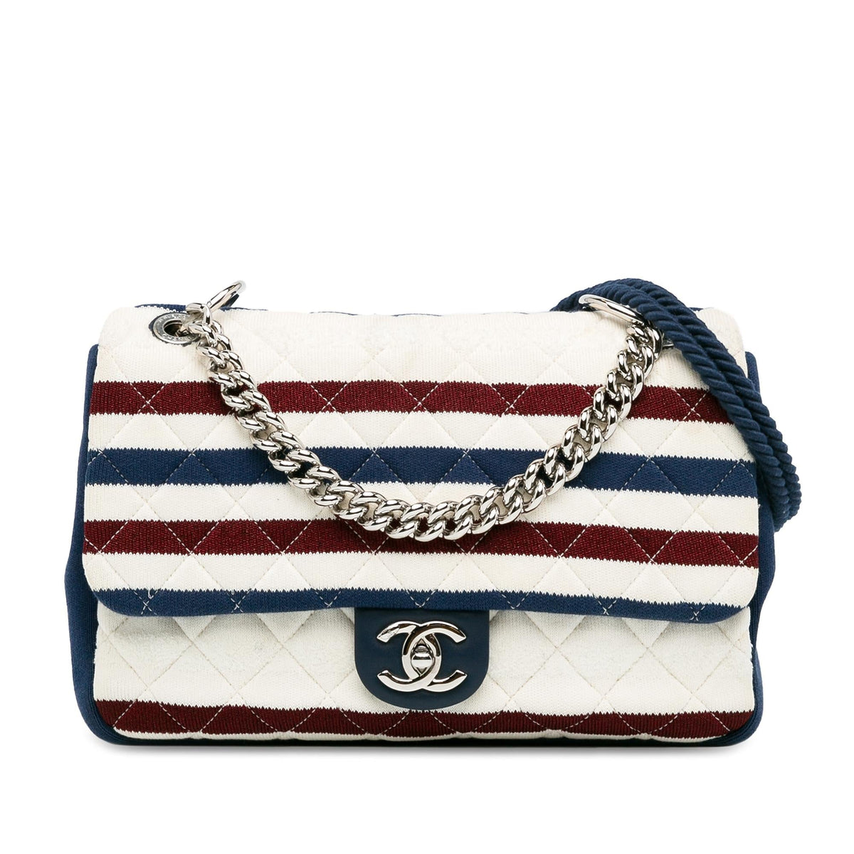 Chanel Bags? Chanel Jumbo Stripe Jersey Felt and Rope Flap (-1O7u9U) Premium Designer Shoulder Bag