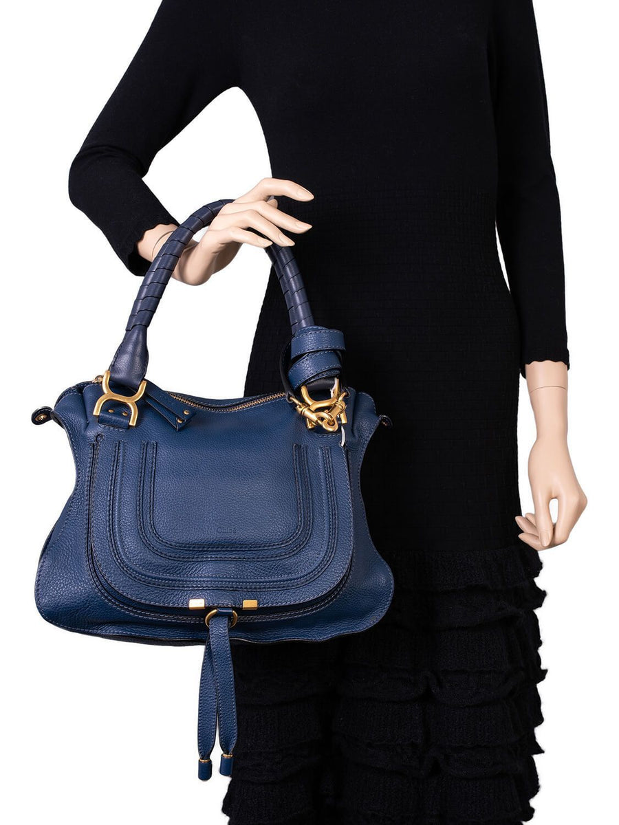 Chloe authentic luxury handbag Blue leather craftsmanship