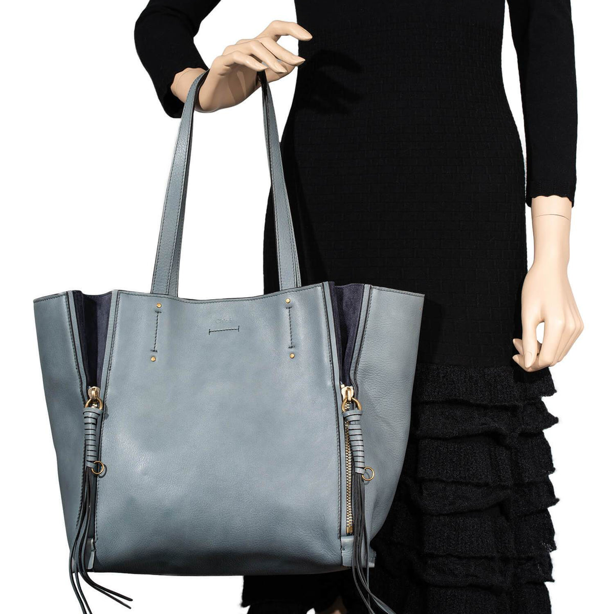 Side view of Chloe handbag Blue premium designer bag
