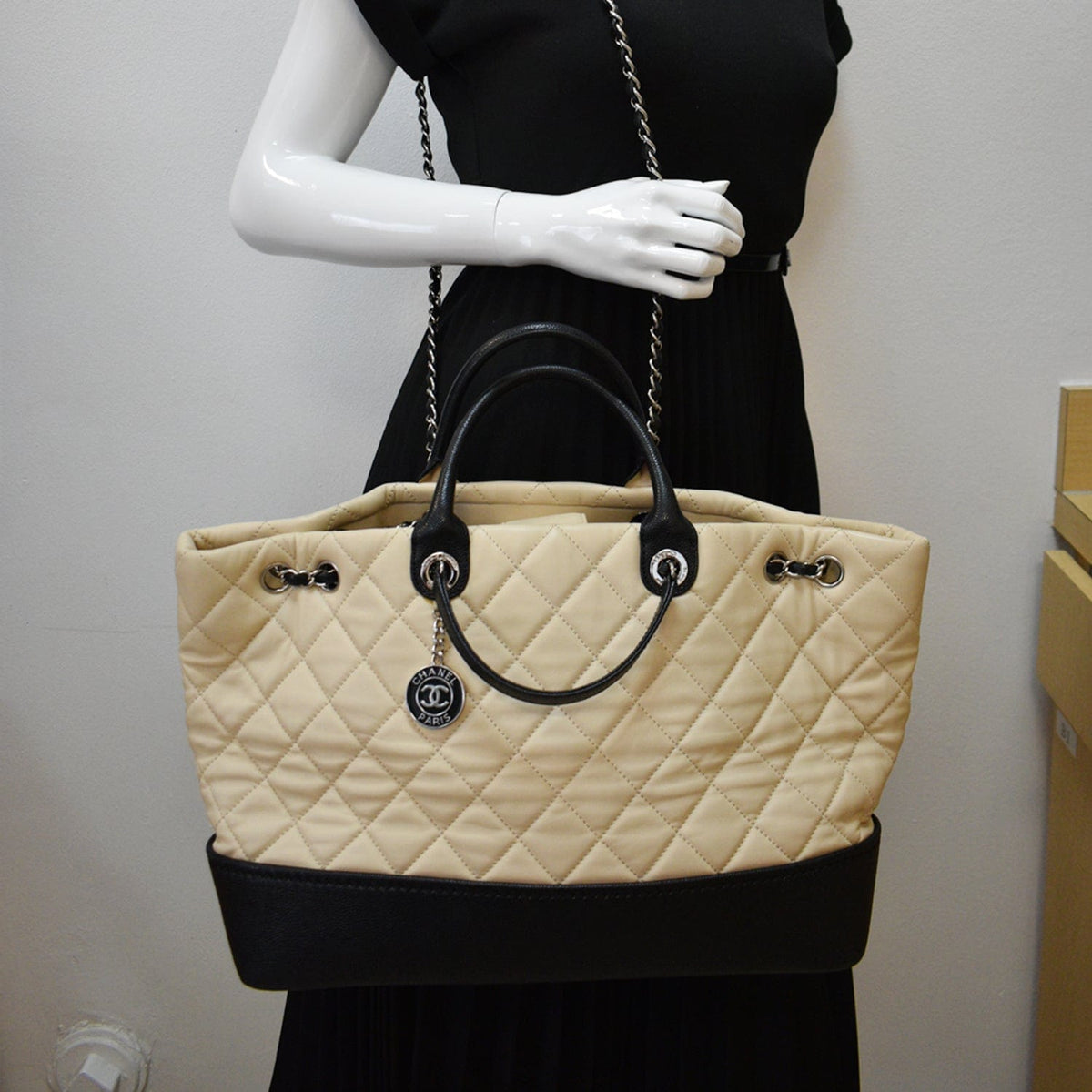 Chanel Bags Chanel Drawstring Large Quilted Calfskin Shopping Tote Bag Beige Premium Designer Shoulder Bag