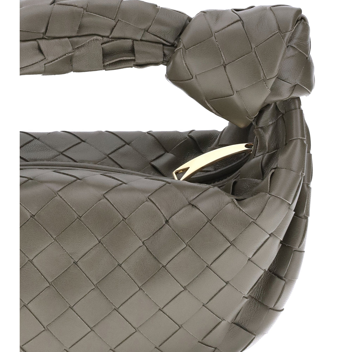 Close-up of Bottega Veneta shoulder bags hardware and fine stitching
