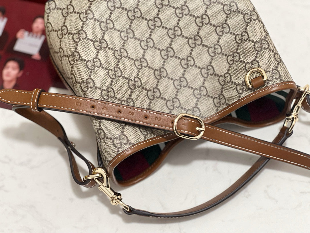 Gucci Emblem Mini Bucket Bag – luxury designer bucket bag at Bellvora