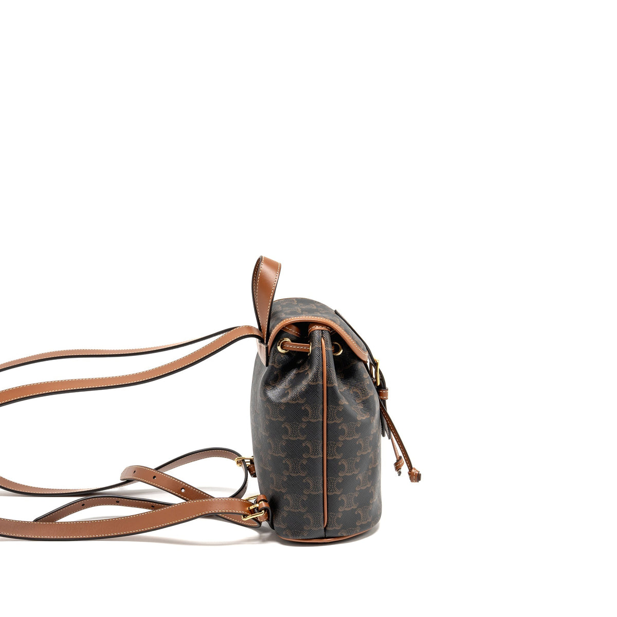 Celine Bags? Celine Mini Backpack Folco Triomphe Canvas Calfskin Tan GHW Luxury Designer Leather Handbag