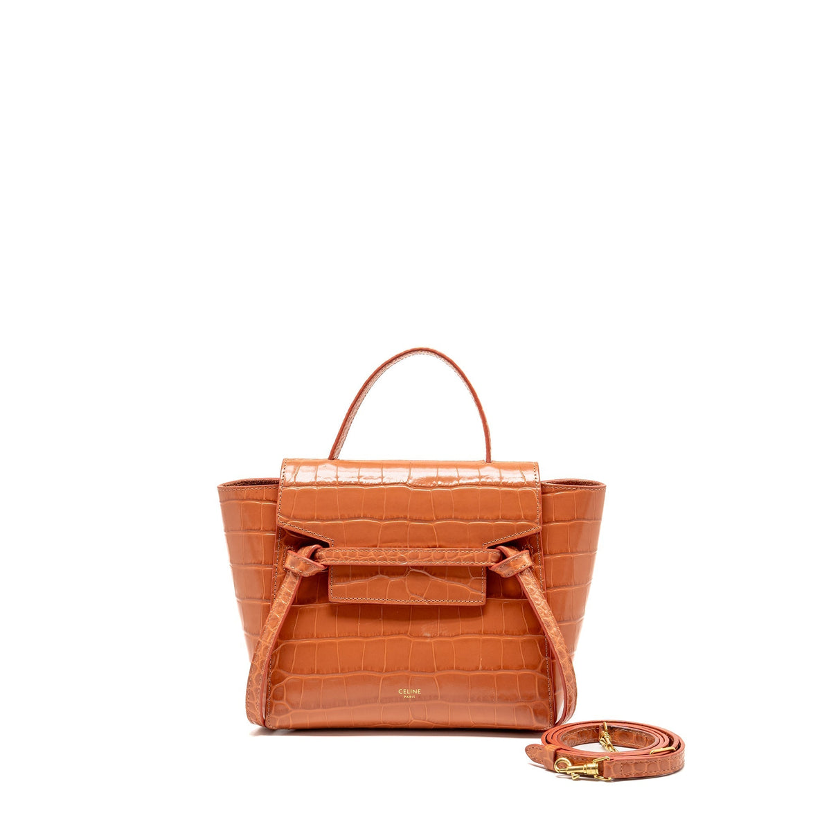 Celine Bags? Celine Nano Belt Bag Croc-Embossed Calfskin Lychee Pink GHW Luxury Designer Leather Handbag